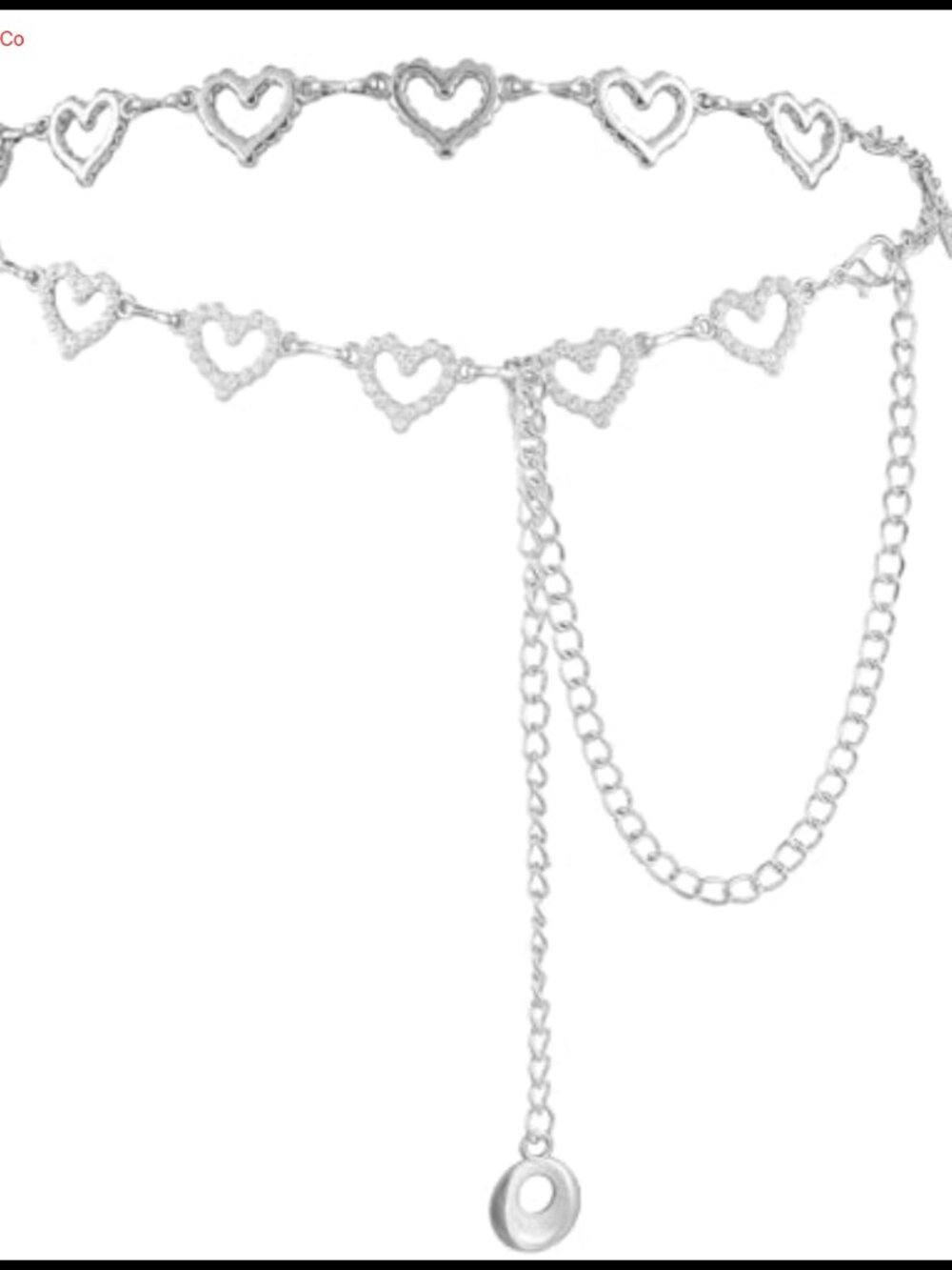 Rhinestone Heart Chain Belt Adjustable Silver Waist Necklace Women